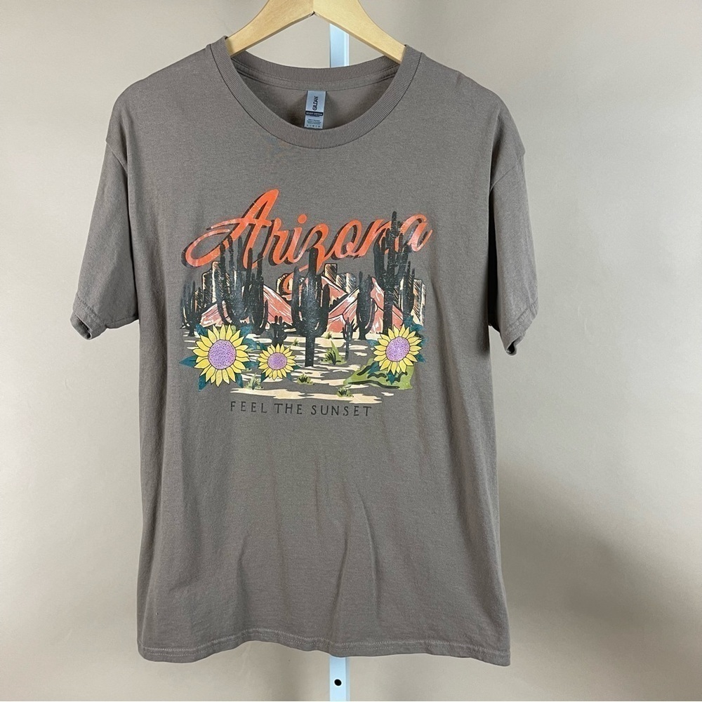 GILDAN Heavy Large Arizona Boho Graphic Tee Shirt Desert Cactus Sunflower Sunset